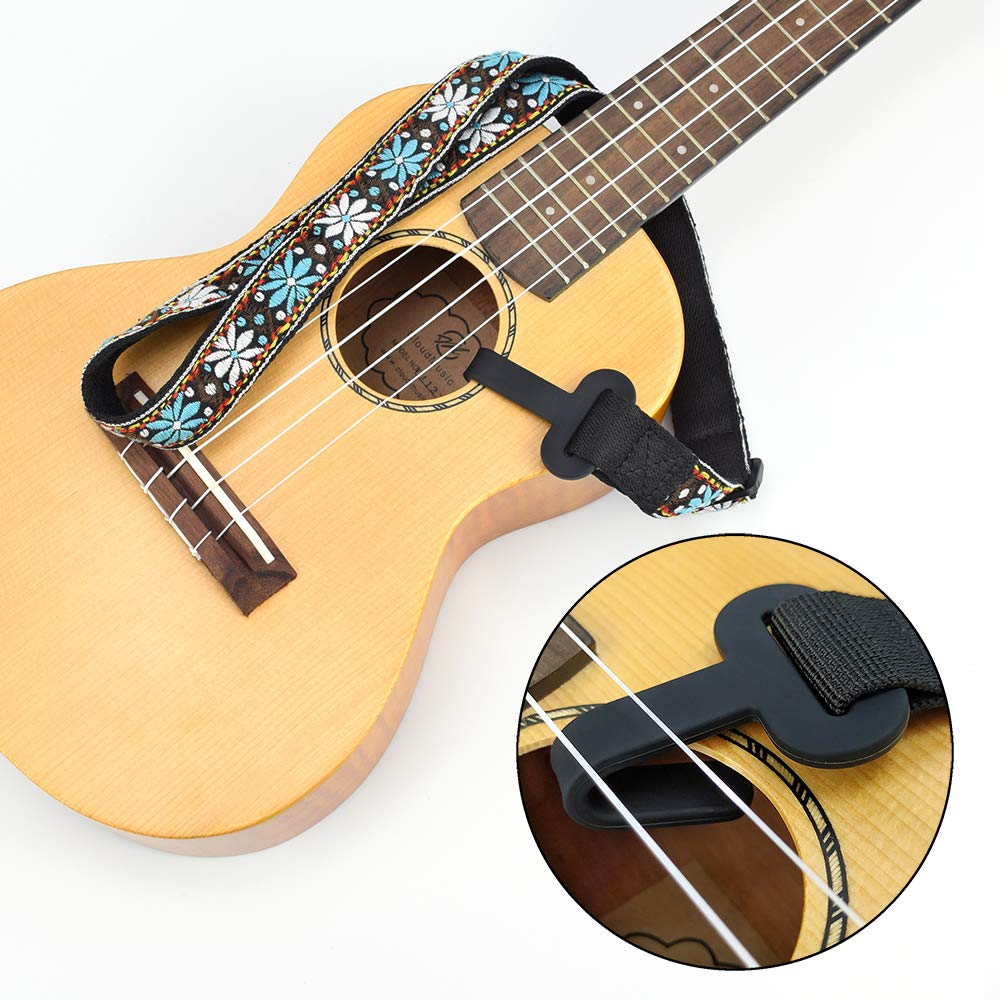 CLOUDMUSIC Ukulele Strap Clip On No Drill J Hook For Soprano Concert Tenor Baritone With Hawaiian Colorful Floral Pattern(Blue White Flower) - Image 3